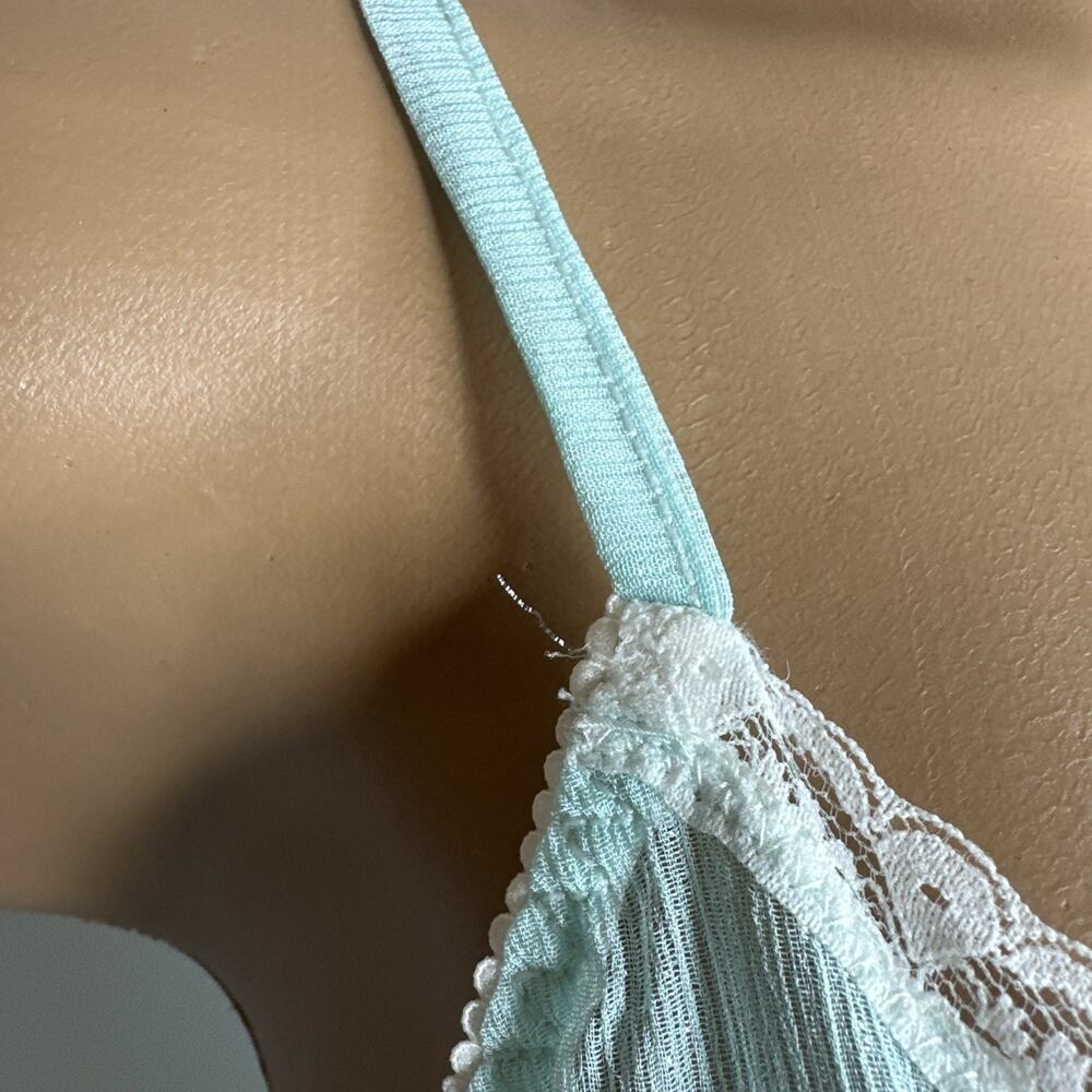 Y2K Sparkle Sheer Lace Slip Dress Blue Bow Lingerie Medium Angelcore Coquette - Picture 12 of 13